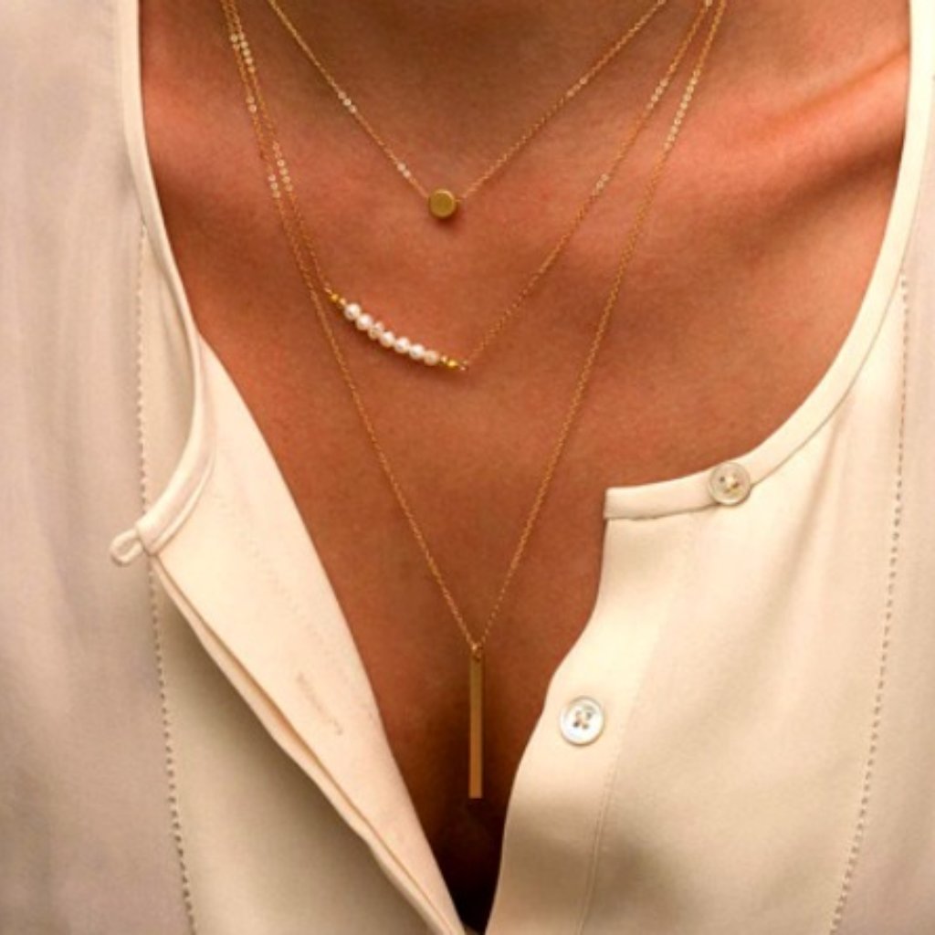 Dainty Pearl Drop Bar Gold Necklace 18$